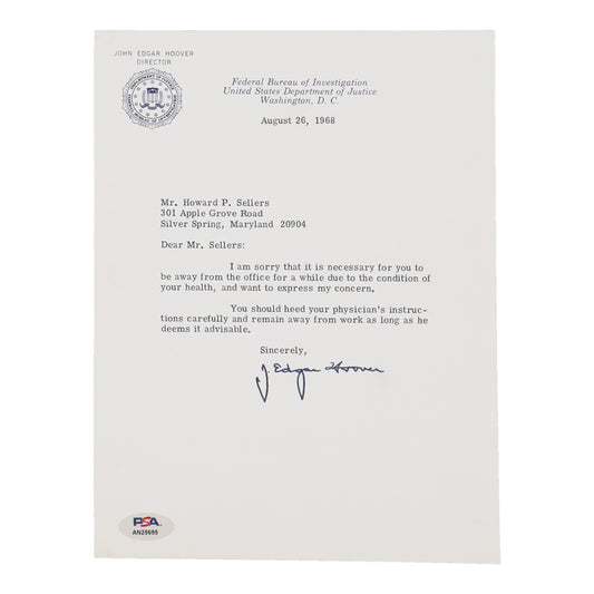 J. Edgar Hoover Signed Original FBI Vintage Letter