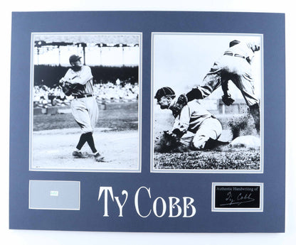 Ty Cobb Hand-Written Tigers Custom Matted Cut Display