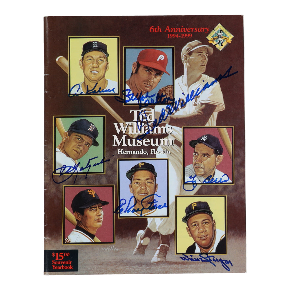 Ted Williams Museum Souvenir Yearbook Signed by (7) with Ted Williams, Al Kaline, Steve Carlton, Carl Yastrzemski, Yogi Berra