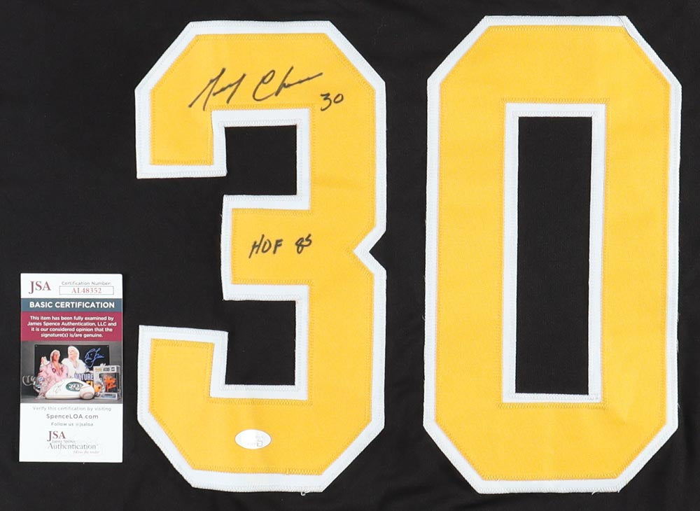 Gerry Cheevers Signed Jersey Inscribed "HOF 85"