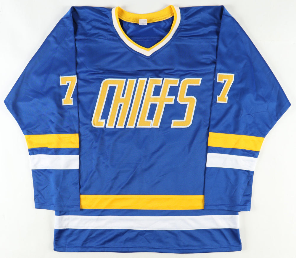 "Slap Shot" Jersey Signed By (5) with Jeff Carlson, Dave Hanson, Allan F. Nicholls, Inscribed "Old Time Hockey" With Character Name Inscription