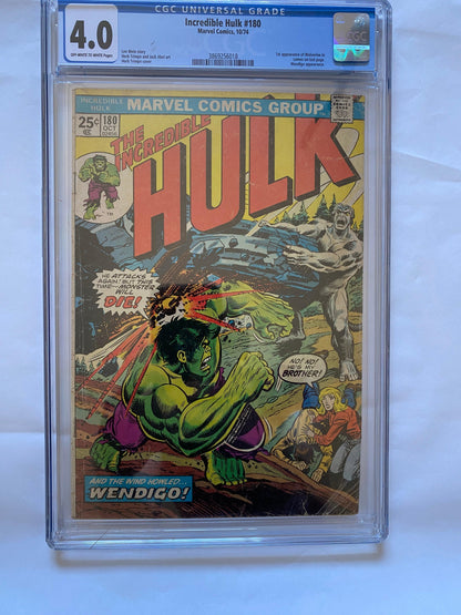 Incredible Hulk #180 CGC 4.0 Marvel 1974 Off White-White Pages Wolverine - Niks And Knacks